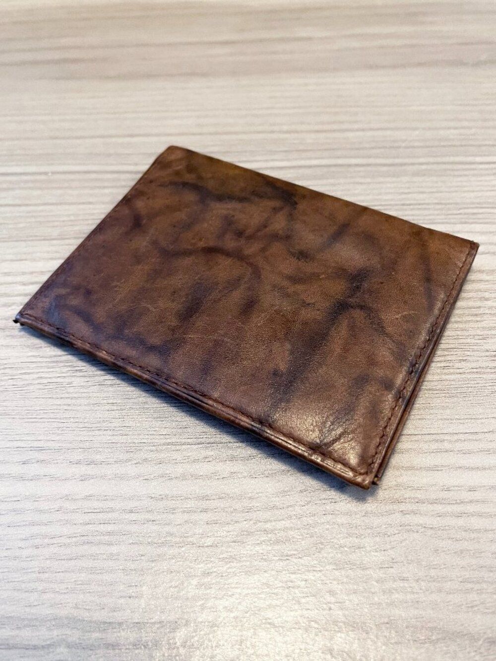 Rugged Western Doubleback Cowhide Brown Leather Bifold Wallet Vintage Mens